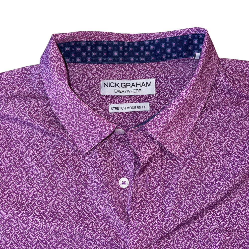 Nick Graham Everywhere Purple Micro Pattern Short Sleeve Stretch Sport Shirt S - Picture 2 of 9
